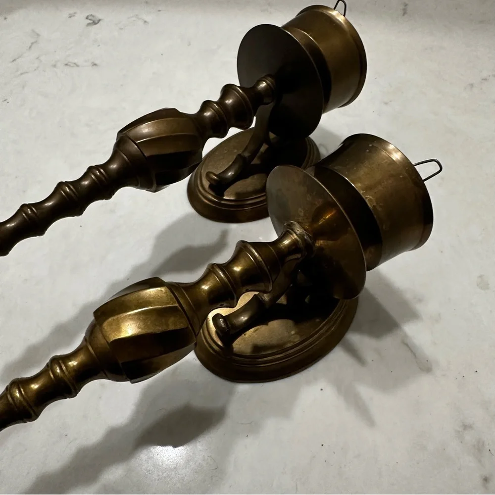 Vintage Dark Brown Brass Wall Sconces Candle Holders Oil Rubbed Bronze 1980’s